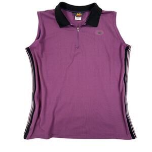 REI VTG Cycling Jersey Sleeveless 1/4 Zip Womens L Purple Pique Black Stripe